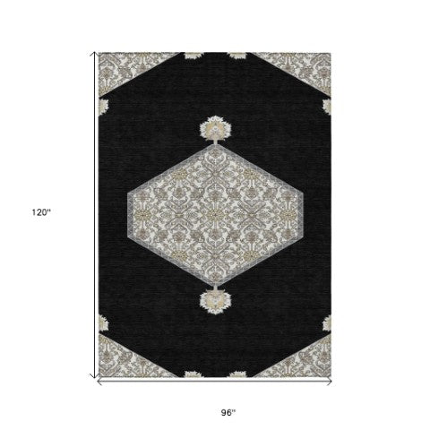 Homeroots 3' Artichoke Green Beige Ivory Oriental Washable Area Rug For Indoor Outdoor Spaces, Durable Design 8' X 10' Polyester 598175