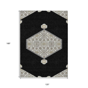 Homeroots 3' Artichoke Green Beige Ivory Oriental Washable Area Rug For Indoor Outdoor Spaces, Durable Design 10' X 14' Polyester 598177