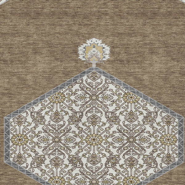 Homeroots 3' Artichoke Green Beige Ivory Oriental Washable Area Rug For Indoor Outdoor Spaces, Durable Design 3' X 5' Polyester 598178