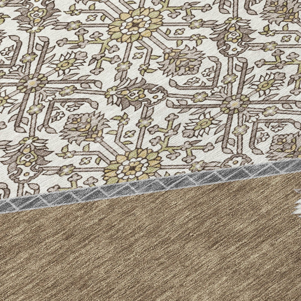 Homeroots 3' Artichoke Green Beige Ivory Oriental Washable Area Rug For Indoor Outdoor Spaces, Durable Design 3' X 5' Polyester 598178