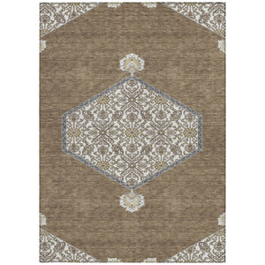 Homeroots 3' Artichoke Green Beige Ivory Oriental Washable Area Rug For Indoor Outdoor Spaces, Durable Design 5' X 8' Polyester 598179