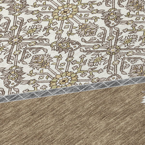 Homeroots 3' Artichoke Green Beige Ivory Oriental Washable Area Rug For Indoor Outdoor Spaces, Durable Design 8' Round Polyester 598180