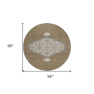 Homeroots 3' Artichoke Green Beige Ivory Oriental Washable Area Rug For Indoor Outdoor Spaces, Durable Design 8' Round Polyester 598180