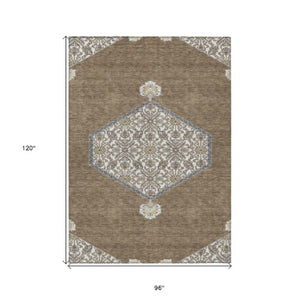 Homeroots 3' Artichoke Green Beige Ivory Oriental Washable Area Rug For Indoor Outdoor Spaces, Durable Design 8' X 10' Polyester 598181