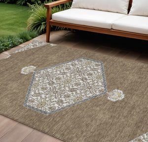 Homeroots 3' Artichoke Green Beige Ivory Oriental Washable Area Rug For Indoor Outdoor Spaces, Durable Design 8' X 10' Polyester 598181