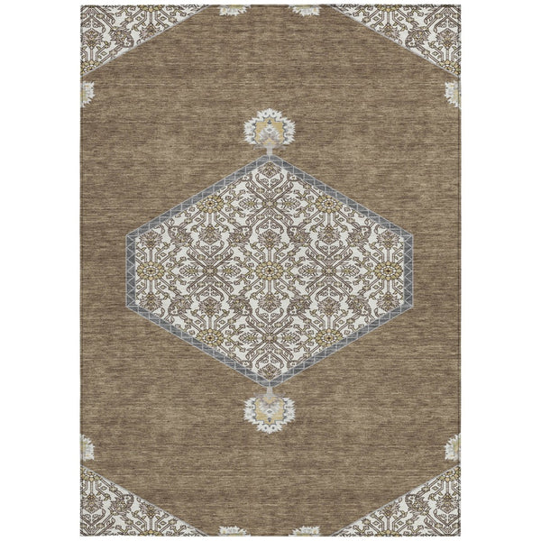 Homeroots 3' Artichoke Green Beige Ivory Oriental Washable Area Rug For Indoor Outdoor Spaces, Durable Design 8' X 10' Polyester 598181
