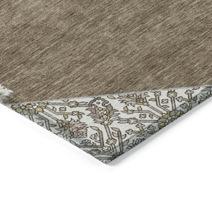 Homeroots 3' Artichoke Green Beige Ivory Oriental Washable Area Rug For Indoor Outdoor Spaces, Durable Design 9' X 12' Polyester 598182