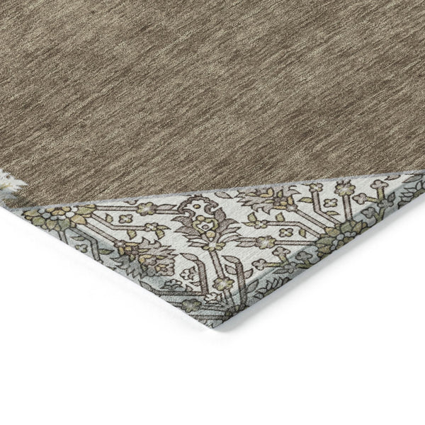 Homeroots 3' Artichoke Green Beige Ivory Oriental Washable Area Rug For Indoor Outdoor Spaces, Durable Design 9' X 12' Polyester 598182