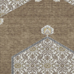 Homeroots 3' Artichoke Green Beige Ivory Oriental Washable Area Rug For Indoor Outdoor Spaces, Durable Design 9' X 12' Polyester 598182