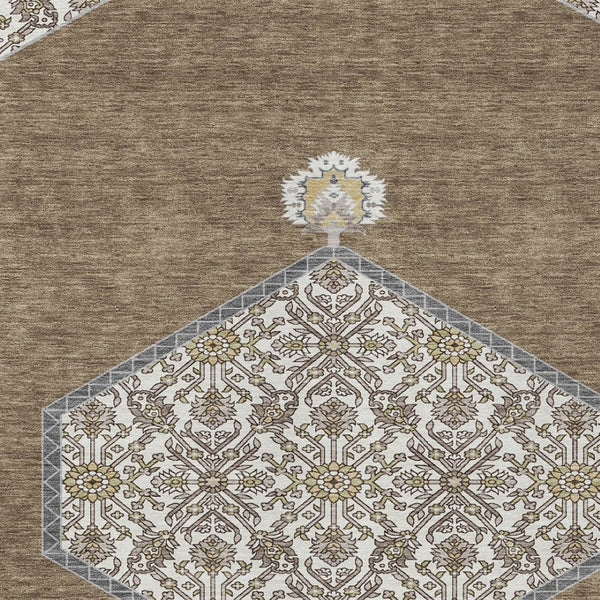 Homeroots 3' Artichoke Green Beige Ivory Oriental Washable Area Rug For Indoor Outdoor Spaces, Durable Design 10' X 14' Polyester 598183