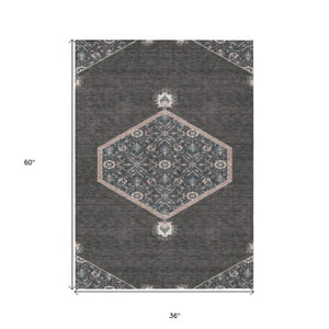 Homeroots 3' Artichoke Green Beige Ivory Oriental Washable Area Rug For Indoor Outdoor Spaces, Durable Design 3' X 5' Polyester 598184