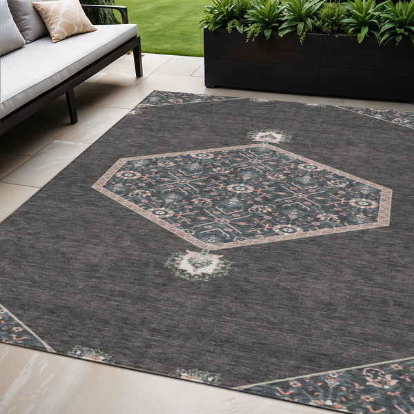 Homeroots 3' Artichoke Green Beige Ivory Oriental Washable Area Rug For Indoor Outdoor Spaces, Durable Design 5' X 8' Polyester 598185