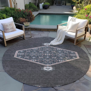 Homeroots 3' Artichoke Green Beige Ivory Oriental Washable Area Rug For Indoor Outdoor Spaces, Durable Design 8' Round Polyester 598186