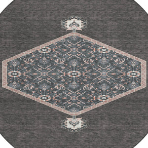 Homeroots 3' Artichoke Green Beige Ivory Oriental Washable Area Rug For Indoor Outdoor Spaces, Durable Design 8' Round Polyester 598186