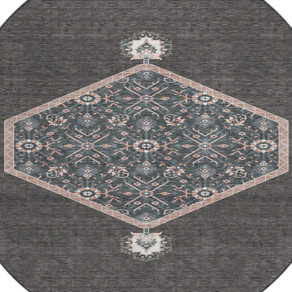 Homeroots 3' Artichoke Green Beige Ivory Oriental Washable Area Rug For Indoor Outdoor Spaces, Durable Design 8' Round Polyester 598186