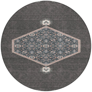 Homeroots 3' Artichoke Green Beige Ivory Oriental Washable Area Rug For Indoor Outdoor Spaces, Durable Design 8' Round Polyester 598186