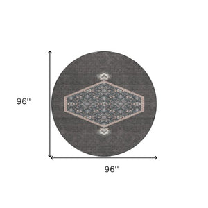 Homeroots 3' Artichoke Green Beige Ivory Oriental Washable Area Rug For Indoor Outdoor Spaces, Durable Design 8' Round Polyester 598186