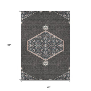 Homeroots 3' Artichoke Green Beige Ivory Oriental Washable Area Rug For Indoor Outdoor Spaces, Durable Design 10' X 14' Polyester 598189