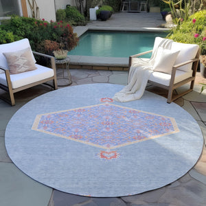 Homeroots 3' Artichoke Green Beige Ivory Oriental Washable Area Rug For Indoor Outdoor Spaces, Durable Design 8' Round Polyester 598192