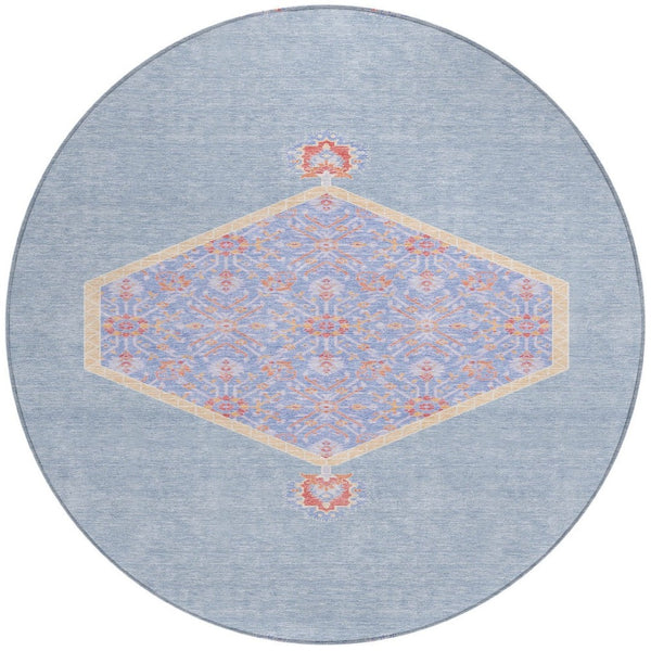 Homeroots 3' Artichoke Green Beige Ivory Oriental Washable Area Rug For Indoor Outdoor Spaces, Durable Design 8' Round Polyester 598192