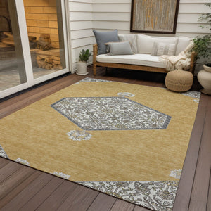 Homeroots 3' Artichoke Green Beige Ivory Oriental Washable Area Rug For Indoor Outdoor Spaces, Durable Design 3' X 5' Polyester 598196