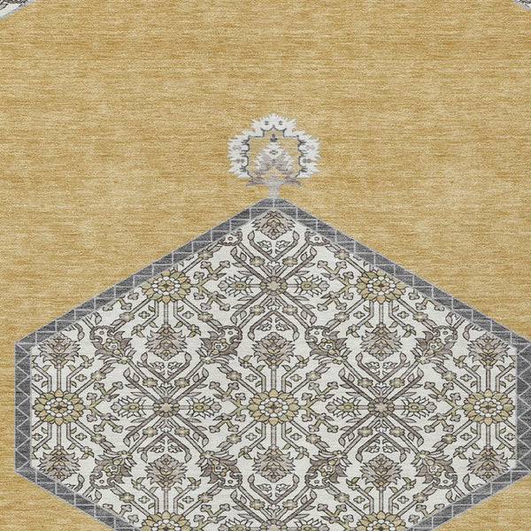 Homeroots 3' Artichoke Green Beige Ivory Oriental Washable Area Rug For Indoor Outdoor Spaces, Durable Design 3' X 5' Polyester 598196