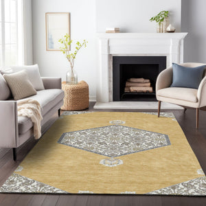 Homeroots 3' Artichoke Green Beige Ivory Oriental Washable Area Rug For Indoor Outdoor Spaces, Durable Design 3' X 5' Polyester 598196