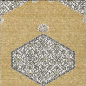 Homeroots 3' Artichoke Green Beige Ivory Oriental Washable Area Rug For Indoor Outdoor Spaces, Durable Design 5' X 8' Polyester 598197