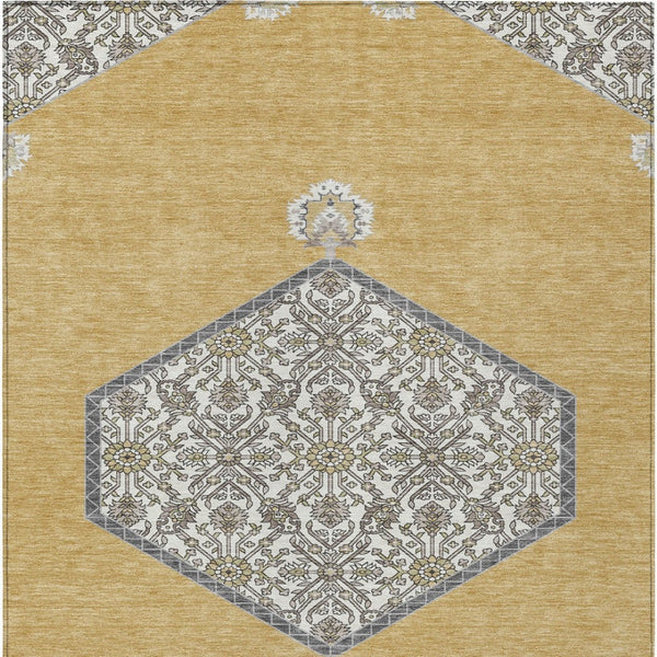 Homeroots 3' Artichoke Green Beige Ivory Oriental Washable Area Rug For Indoor Outdoor Spaces, Durable Design 5' X 8' Polyester 598197