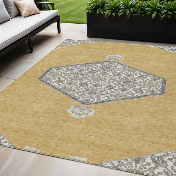 Homeroots 3' Artichoke Green Beige Ivory Oriental Washable Area Rug For Indoor Outdoor Spaces, Durable Design 5' X 8' Polyester 598197