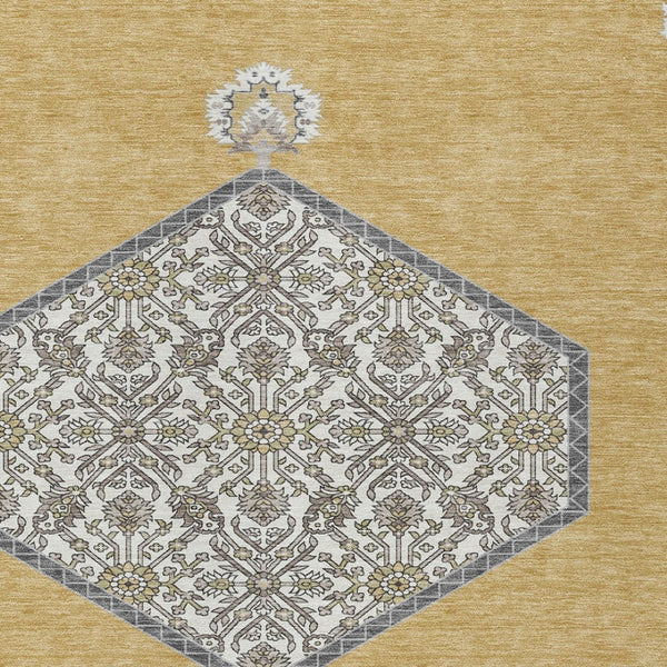 Homeroots 3' Artichoke Green Beige Ivory Oriental Washable Area Rug For Indoor Outdoor Spaces, Durable Design 5' X 8' Polyester 598197