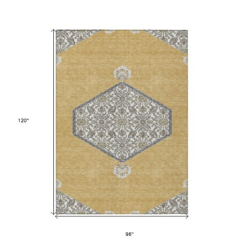 Homeroots 3' Artichoke Green Beige Ivory Oriental Washable Area Rug For Indoor Outdoor Spaces, Durable Design 8' X 10' Polyester 598199