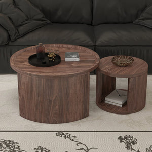 English Elm Round Nesting Coffee Tables Natural Wood Grain Scandinavian Set for Living Room W1727S00092