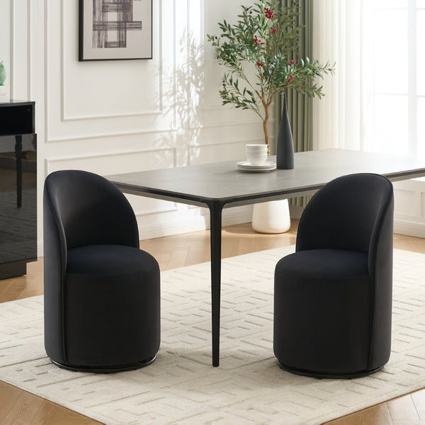 English Elm Set Velvet Swivel Barrel Accent Chair Mid Century Ergonomic Seat for Dining Vanity Dark Grey W3244P308286