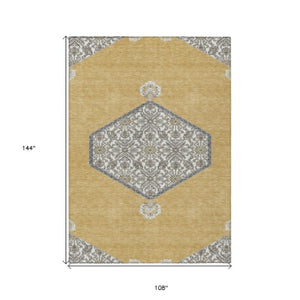 Homeroots 3' Artichoke Green Beige Ivory Oriental Washable Area Rug For Indoor Outdoor Spaces, Durable Design 9' X 12' Polyester 598200