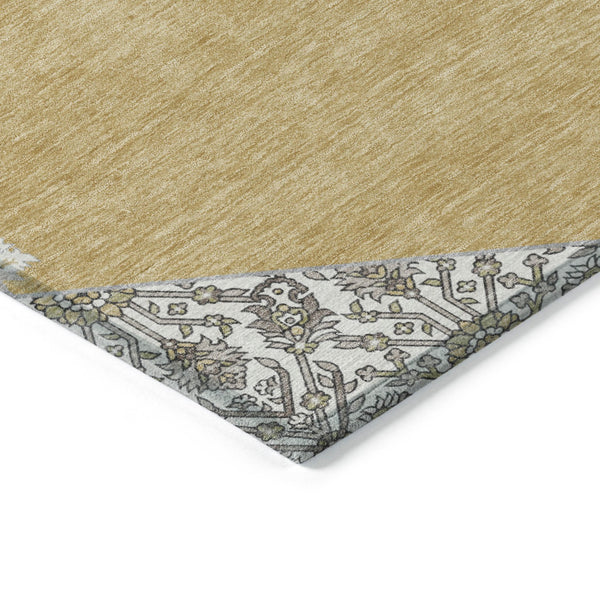 Homeroots 3' Artichoke Green Beige Ivory Oriental Washable Area Rug For Indoor Outdoor Spaces, Durable Design 10' X 14' Polyester 598201