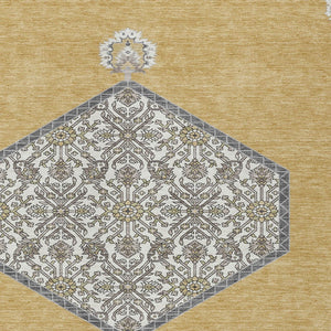 Homeroots 3' Artichoke Green Beige Ivory Oriental Washable Area Rug For Indoor Outdoor Spaces, Durable Design 10' X 14' Polyester 598201