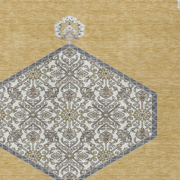 Homeroots 3' Artichoke Green Beige Ivory Oriental Washable Area Rug For Indoor Outdoor Spaces, Durable Design 10' X 14' Polyester 598201