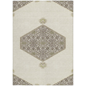 Homeroots 3' Artichoke Green Beige Ivory Oriental Washable Area Rug For Indoor Outdoor Spaces, Durable Design 3' X 5' Polyester 598202