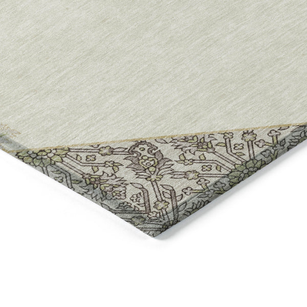 Homeroots 3' Artichoke Green Beige Ivory Oriental Washable Area Rug For Indoor Outdoor Spaces, Durable Design 3' X 5' Polyester 598202