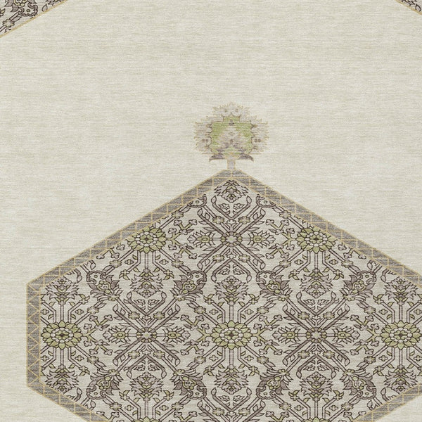 Homeroots 3' Artichoke Green Beige Ivory Oriental Washable Area Rug For Indoor Outdoor Spaces, Durable Design 3' X 5' Polyester 598202