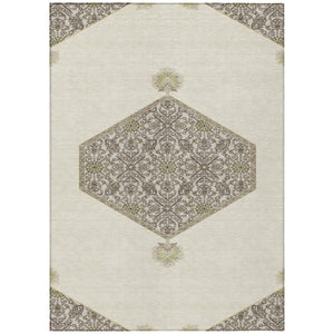 HomeRoots 5' Elegant Ivory and Gray Oriental Area Rug - Washable, Durable for Indoor and Outdoor Use 5' X 8' 598203