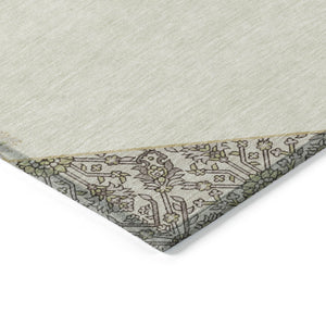 Homeroots 3' Artichoke Green Beige Ivory Oriental Washable Area Rug For Indoor Outdoor Spaces, Durable Design 5' X 8' Polyester 598203