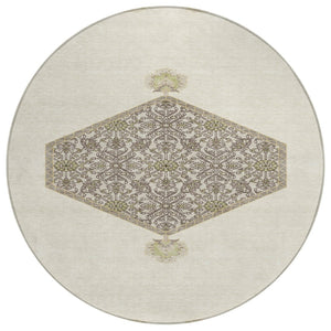 HomeRoots 5' Elegant Ivory and Gray Oriental Area Rug - Washable, Durable for Indoor and Outdoor Use 8' Round 598204