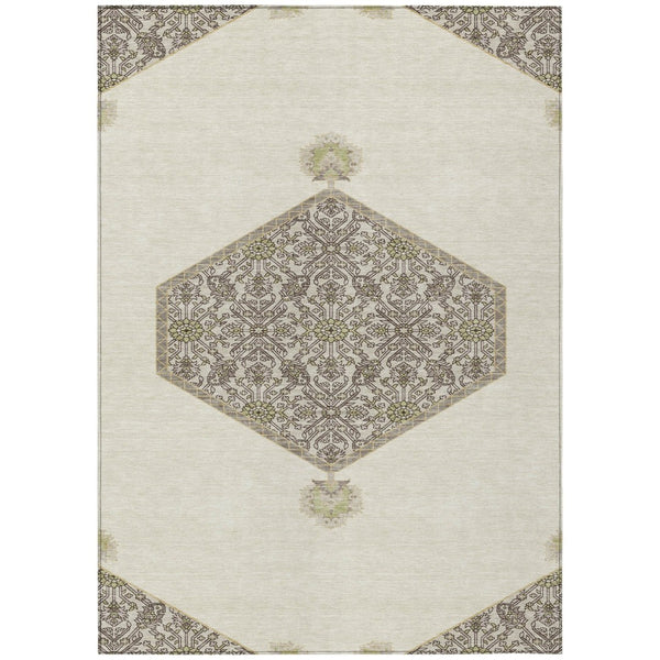 HomeRoots 5' Elegant Ivory and Gray Oriental Area Rug - Washable, Durable for Indoor and Outdoor Use 8' X 10' 598205