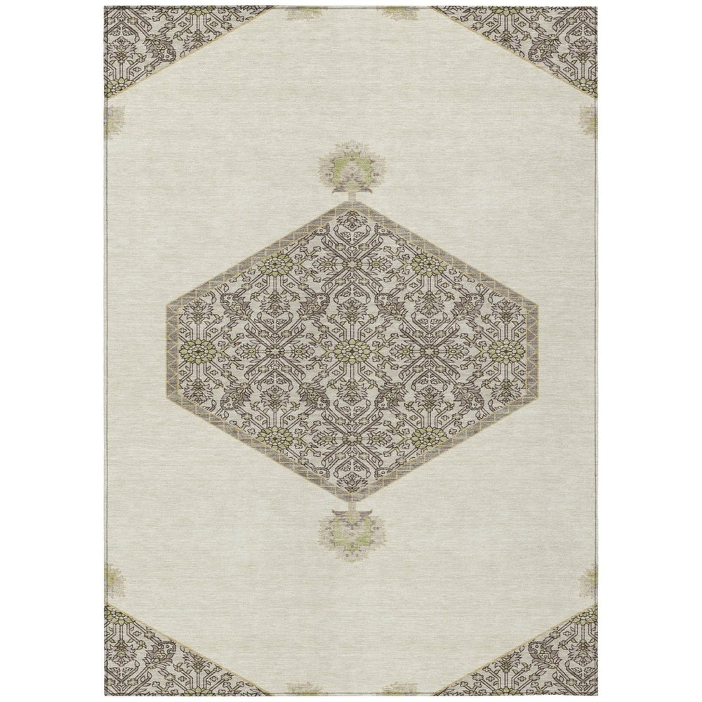 HomeRoots 9' X 12' Ivory Beige Gray Oriental Rug - Durable, Washable Indoor/Outdoor Design for Any Space 598206
