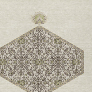 Homeroots 3' Artichoke Green Beige Ivory Oriental Washable Area Rug For Indoor Outdoor Spaces, Durable Design 9' X 12' Polyester 598206