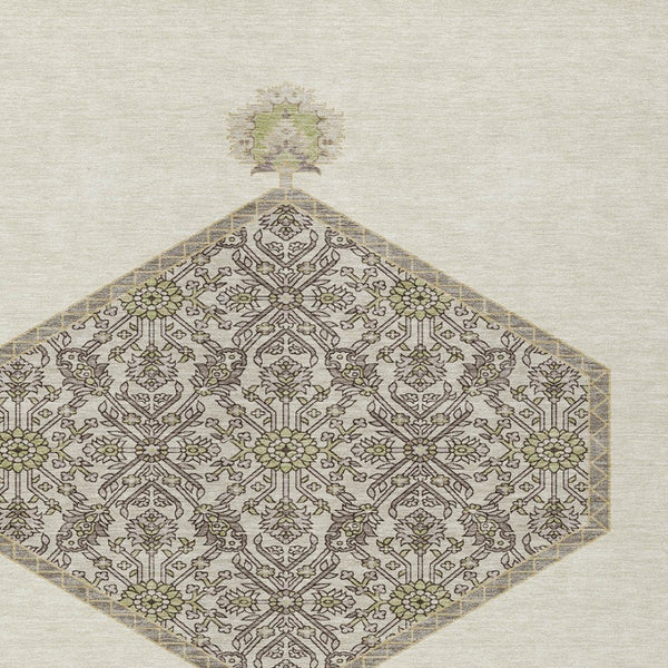 Homeroots 3' Artichoke Green Beige Ivory Oriental Washable Area Rug For Indoor Outdoor Spaces, Durable Design 9' X 12' Polyester 598206