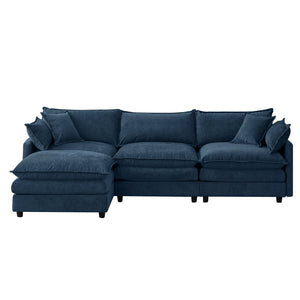 English Elm 105" L-shaped Chenille Sectional with Ottoman Pocket Spring Living Room Sofa Blue W1097S00231