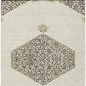 Homeroots 3' Artichoke Green Beige Ivory Oriental Washable Area Rug For Indoor Outdoor Spaces, Durable Design 10' X 14' Polyester 598207